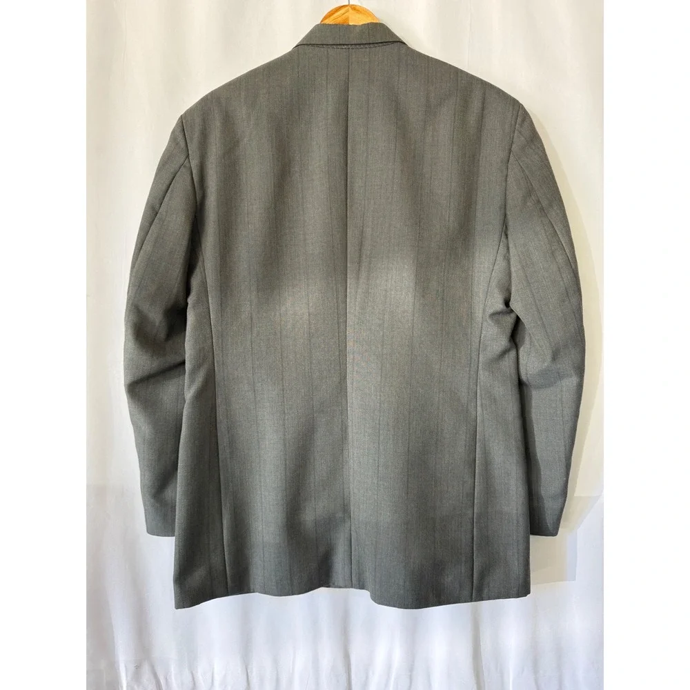 Haggar Gallery Mens Grey Pinstripe Double Breasted Blazer Peak Lapel Suit Jacket